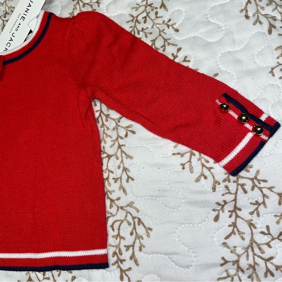 NWT Janie and Jack red holiday Christmas knit striped baby bow sweater 3-6 month - Picture 5 of 8